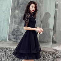 Black lace short prom dress homecoming dress - Thumbnail 2