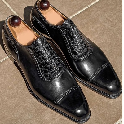 New bespoke black ankle lace up leather shoes, men's bespoke dress formal shoes - Thumbnail 2