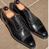 New Bespoke Black Ankle Lace Up Leather Shoes, Men's Bespoke Dress Formal Shoes - Thumbnail 4