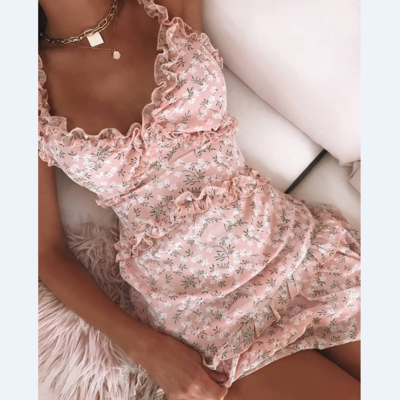 Sexy women's ruffled print mini dress - Thumbnail 3