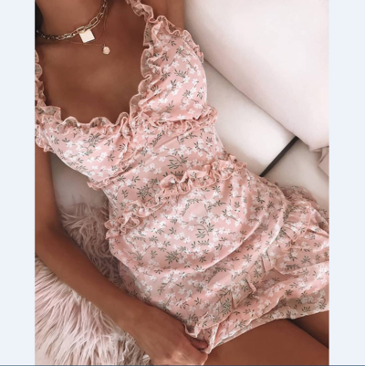 Sexy Women's Ruffled Print Mini Dress