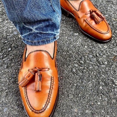 New brown tussle leather shoes, loafers bespoke handmade fashion shoes - Thumbnail 3