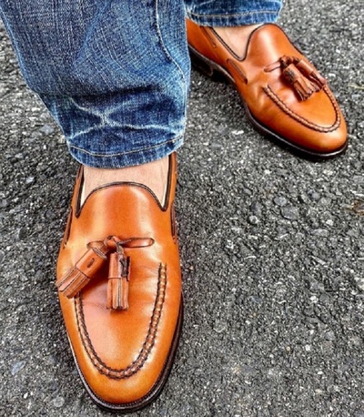 New Brown Tussle Leather Shoes, Loafers Bespoke Handmade Fashion Shoes