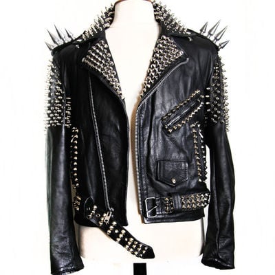 Handmade women black color silver studded leather jacket - Thumbnail 3