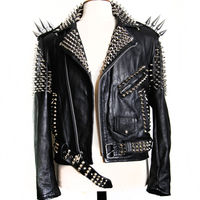 Handmade Women Black Color Silver Studded Leather Jacket - Thumbnail 1