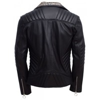 Men's Magnificent Padded Leather Jacket with Black Silver Gold Contrast Studs - Thumbnail 1