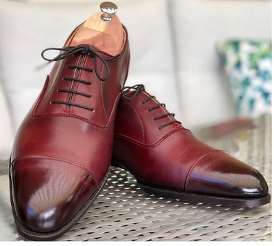 New Handmade Burgundy Leather Shoes, Men's Bespoke Fashion Formal Shoes