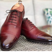 New Handmade Burgundy Leather Shoes, Men's Bespoke Fashion Formal Shoes - Thumbnail 1