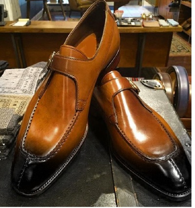New Men Brown Buckle Leather Shoes, Handmade Bespoke Dress Formal Shoes