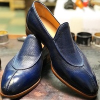 New Handmade Blue Split Toe Pebbled Leather Round Toe Lace Up Shoes for Men's` - Thumbnail 1