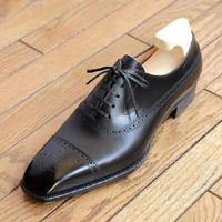 New Black Brogue Oxfords CapToe Handmade Lace Up Office Leather Shoes  - Thumbnail 1