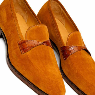 Latest men's brown loafer suede handmade formal shoes