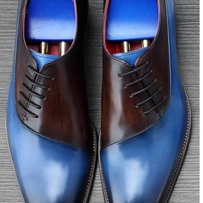 New handmade men's blue brown leather shoes, men custom designer shoes - Thumbnail 4