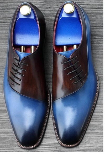 New Handmade Men's Blue Brown Leather Shoes, Men Custom Designer Shoes