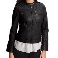Luxury Black Fashion Jacket With Tab Collar Front Zip Closure Vintage Leather - Thumbnail 1