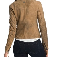 Suede Brown Fashion Jacket Women Real Leather Front Fastening Zipper Handmade - Thumbnail 3