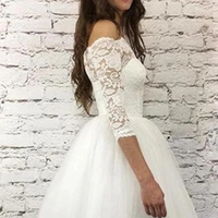 Princess A Line Off the Shoulder White Homecoming Dresses Long Sleeves  - Thumbnail 1