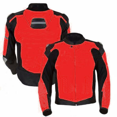 Men red black cont motorcycle genuine leather safety pads jacket with speed hump - Thumbnail 2