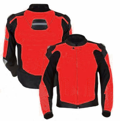 Men Red Black Cont Motorcycle Genuine Leather Safety Pads jacket With Speed Hump