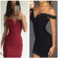 Design V-Neck Sexy Lace Dress - Thumbnail 1