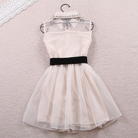 Sweet Bow Belt Sleeveless Dress - Thumbnail 3