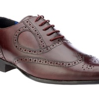 New Men's Burgundy Real Leather Trendy Pointed Toe Lace Up Brogue Shoes - Thumbnail 1