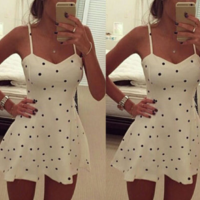 Sleeveless Polka Dot Suspenders Sexy Dress - Thumbnail 1