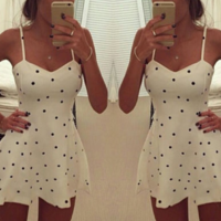 Sleeveless Polka Dot Suspenders Sexy Dress - Thumbnail 2