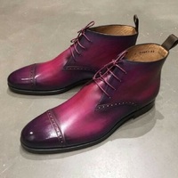 New Men’s Handmade Burgundy Leather Boots, Men’s Wingtip Ankle High Lace Up Boots - Thumbnail 1