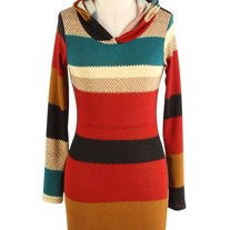 Multi Striped Hacci Sweater Hoodie L/S Dress 