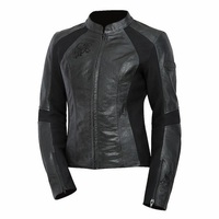 Women Made To Order Black Color Motorbike Genuine Real Leather Safety Pad jacket - Thumbnail 4