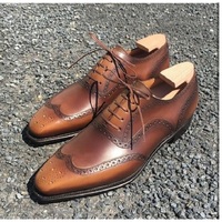 Men's Handmade Brown Leather Shoes, Wing Tip Brogue Dress Lace Up Shoes - Thumbnail 4