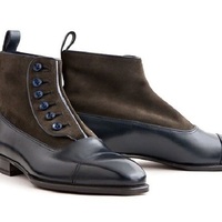 New Men's Handmade Leather Suede Ankle High Cap Toe Black Brown Button Top - Thumbnail 4