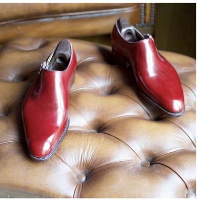Pure handmade red leather monk strap shoes for men's - Thumbnail 4