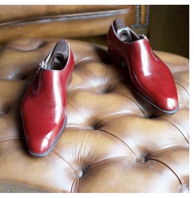 Pure Handmade Red Leather Monk Strap Shoes for Men's