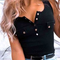 Women'S V-Neck Button Vest Top - Thumbnail 2