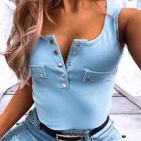 Women'S V-Neck Button Vest Top - Thumbnail 1