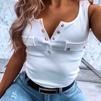 Women's v-neck button vest top - Thumbnail 5