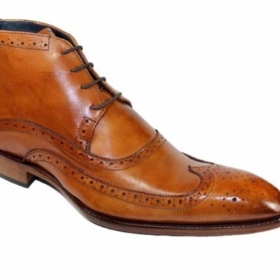 New stylish handmade brown balmoral wing tip leather formal men's lace up boot - Thumbnail 5