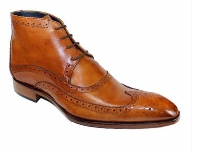New Stylish Handmade Brown Balmoral Wing Tip Leather Formal Men's Lace Up Boot