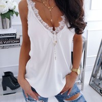 Slim Sexy Lace V-Neck Backless Tops - Thumbnail 1