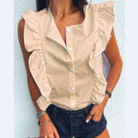 Ruffled Round Neck Sleeveless Shirt Top - Thumbnail 3