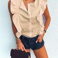Ruffled Round Neck Sleeveless Shirt Top - Thumbnail 1