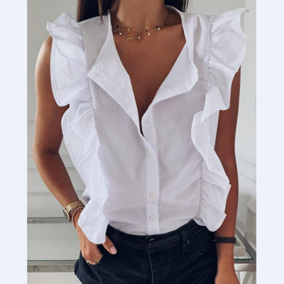 Ruffled round neck sleeveless shirt top