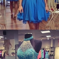 Two Piece Halter Beaded Short Prom Dresses,Homecoming Dresses - Thumbnail 2