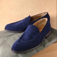 Handmade Men Blue Casual Loafer Shoes In Suede  - Thumbnail 1