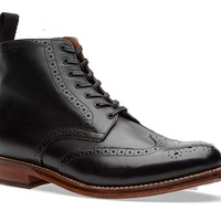 Handmade Men Black Wing Tip Brogue Leather Ankle Boots, Men Designer Boots - Thumbnail 1