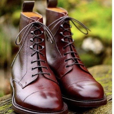 New handmade burgundy shaded leather ankle boots for men's - Thumbnail 3