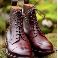New Handmade Burgundy Shaded Leather Ankle Boots for Men's - Thumbnail 1