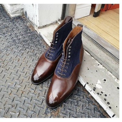 Handmade blue jeans & brown leather ankle boots for men's - Thumbnail 2